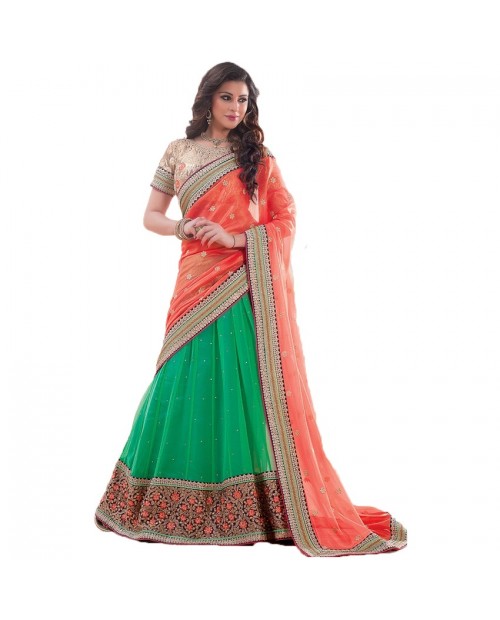 KITESHOP Sea Green Georgette Lehenga Saree